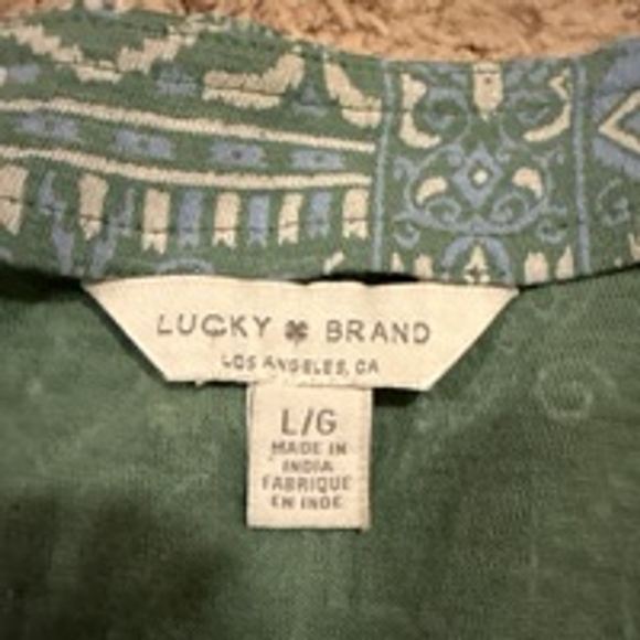 Women's Lucky Brand Green Printed Top Size L - Picture 2 of 7